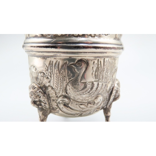 545 - Irish Form Silver Bachelors Jug Swan and Fox Motifs Flying C Scrolling Question  8cm High