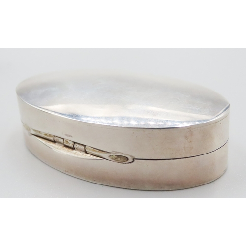 549 - Silver Oval Form Snuff Box Hinge Cover Engraved  JJG 5cm Wide with Original Presentation Case