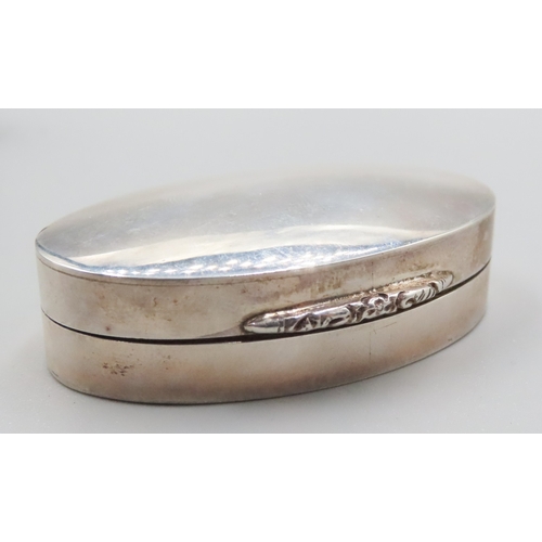 549 - Silver Oval Form Snuff Box Hinge Cover Engraved  JJG 5cm Wide with Original Presentation Case