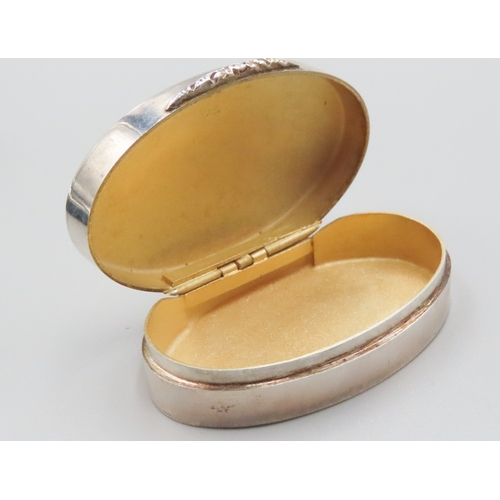 549 - Silver Oval Form Snuff Box Hinge Cover Engraved  JJG 5cm Wide with Original Presentation Case