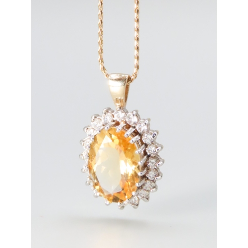 55 - Citrine of 7.5ct Set Pendant with Twenty Diamond Set Halo Surround Mounted in 18 Carat Yellow Gold 2... 