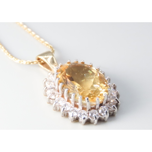 55 - Citrine of 7.5ct Set Pendant with Twenty Diamond Set Halo Surround Mounted in 18 Carat Yellow Gold 2... 