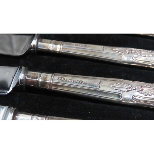 551 - Set of Six Silver Handle Bennett & Heron Sheffield Stainless Steel Butter Knives with Original Case