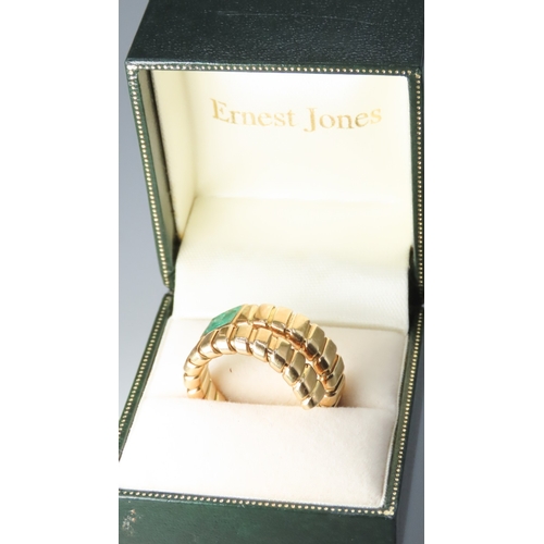 56 - Emerald Twin Stone Set Wrap Around Ring Mounted in 18 Carat Yellow Gold Size O and Expandable