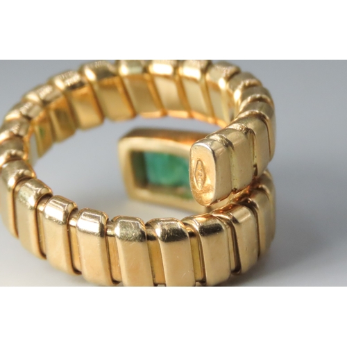 56 - Emerald Twin Stone Set Wrap Around Ring Mounted in 18 Carat Yellow Gold Size O and Expandable