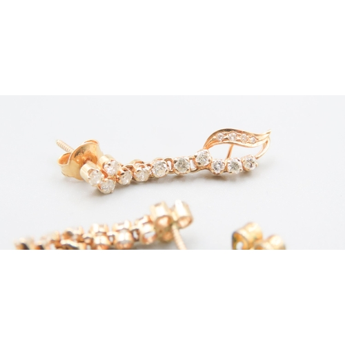 569 - Diamond Cluster Ser Floral Motif Drop Earrings Mounted in 22 Carat Yellow Gold 3cm Drop