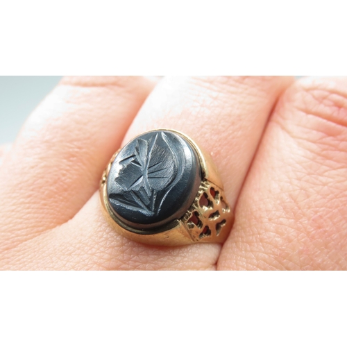 574 - 9 Carat Yellow Gold Hematite Set Signet Ring Size R