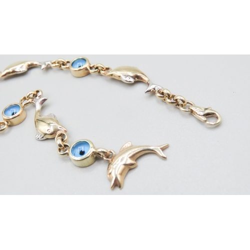 575 - 14 Carat Yellow Gold Dolphin Motif Evil Eye Set Bracelet 20cm Long