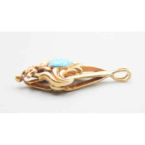 586 - Attractively Detailed Victorian Turquoise Set Drop Pendant Mounted in 18 Carat Yellow Gold 4cm High