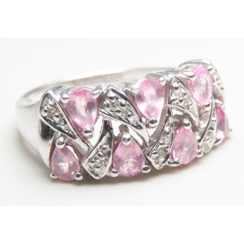 594 - Pear Cut Pink Spinel and Diamond Set Ladies Cluster Ring Set in 9 Carat White Gold Ring Size N