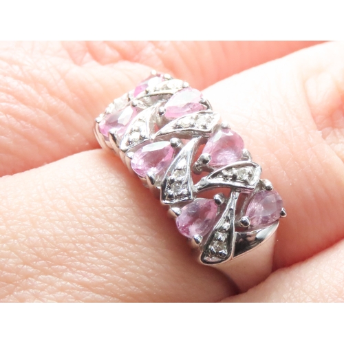 594 - Pear Cut Pink Spinel and Diamond Set Ladies Cluster Ring Set in 9 Carat White Gold Ring Size N