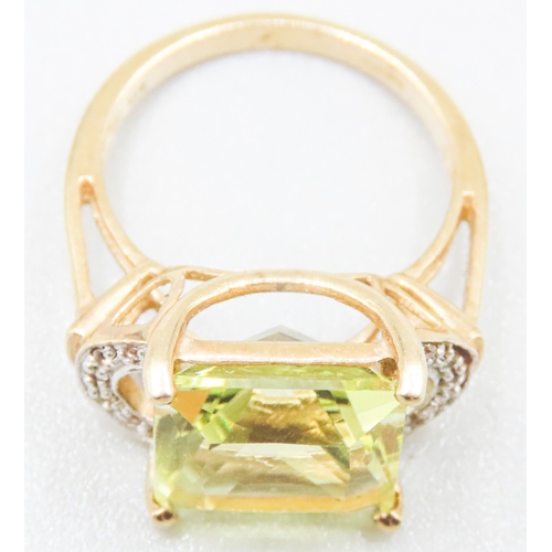 61 - Square Cut Beryl Set Ring Mounted in 9 Carat Yellow Attractively Detailed Diamond Inset to Shoulders... 