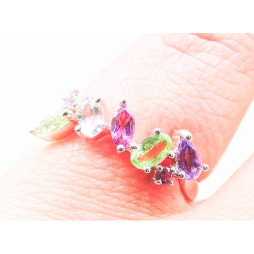 66 - Aquamarine Peridot Tourmaline and Amethyst Set Tutti Frutti Ring Attractively Detailed Mounted in 9 ... 