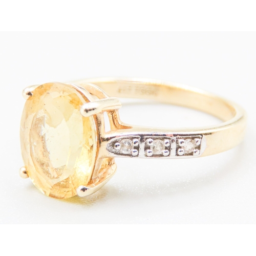 67 - Citrine Single Stone Ring Mounted in 9 Carat Yellow Gold Diamond Inset to Shoulders Ring Size L