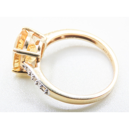 67 - Citrine Single Stone Ring Mounted in 9 Carat Yellow Gold Diamond Inset to Shoulders Ring Size L