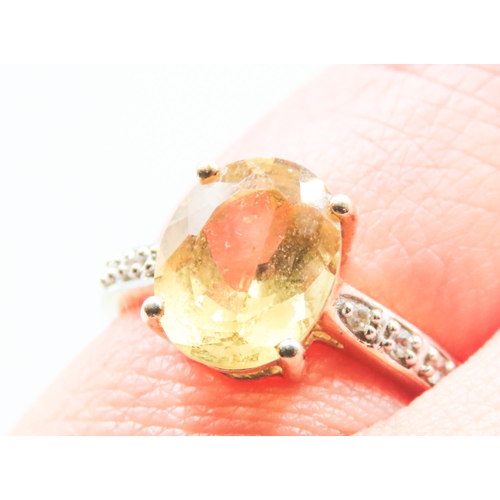 67 - Citrine Single Stone Ring Mounted in 9 Carat Yellow Gold Diamond Inset to Shoulders Ring Size L