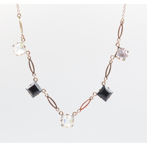 682 - Onyx and Crystal Set Ladies Necklace Mounted in 9 Carat Yellow Gold 40cm Long