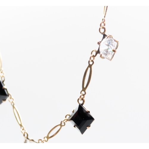 682 - Onyx and Crystal Set Ladies Necklace Mounted in 9 Carat Yellow Gold 40cm Long