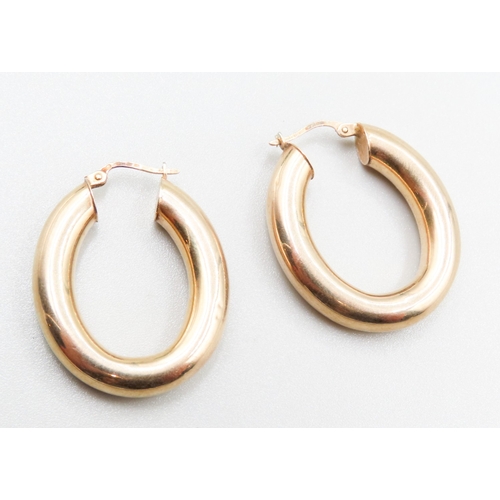 684 - Pair of 9 Carat Yellow Gold Oval Form Hoop Earrings Each 3cm High