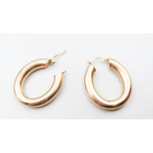 684 - Pair of 9 Carat Yellow Gold Oval Form Hoop Earrings Each 3cm High