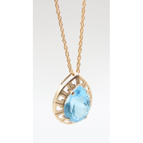 685 - Pear Cut Sky Blue Topaz Set Geometric Form Pendant Mounted in 9 Carat Yellow Gold 2cm High Further S... 