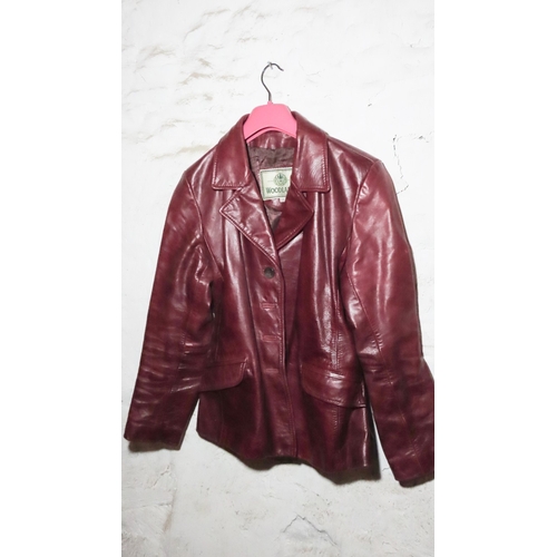 697 - Woodlands London Special Edition Burgundy Leather Ladies Blazer Size 12