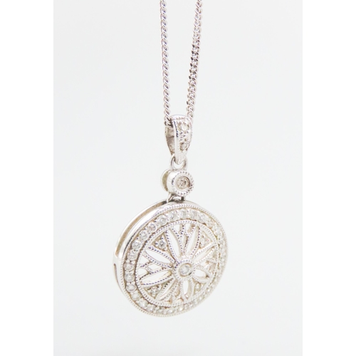 73 - Attractively Detailed Diamond Set Circular Form Pendant Mounted in 9 Carat White Gold 2cm Drop Set o... 