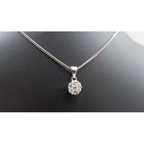 74 - Diamond Set Cluster Pendant Mounted in 9 Carat White Gold 1.5cm Drop Set on 9 Carat White Gold Chain... 