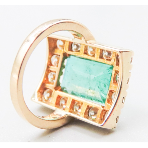 81 - Emerald and Fourteen Diamond Set Ladies Ring Mounted in 18 Carat Yellow Gold Total Emerald Carat Wei... 