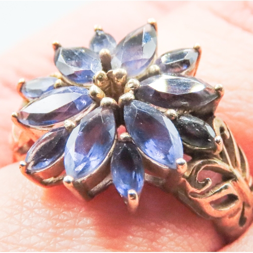 84 - Amethyst Set Floral Form Ring Mounted in 9 Carat Yellow Gold Ring Size N and a Half