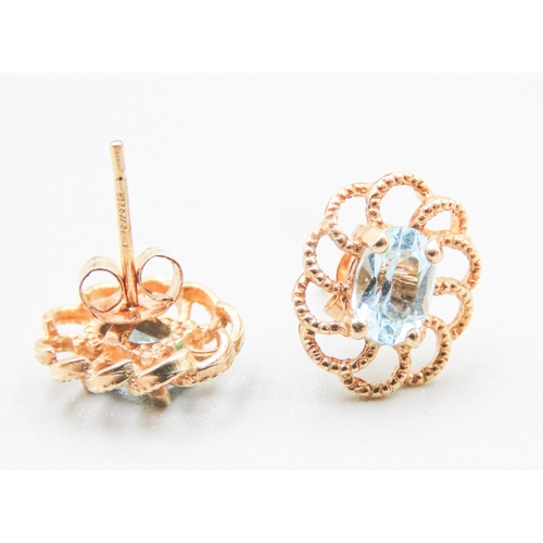 86 - Pair of Finely Detailed Aquamarine Set Earrings Mounted in 9 Carat Yellow Gold 1cm High