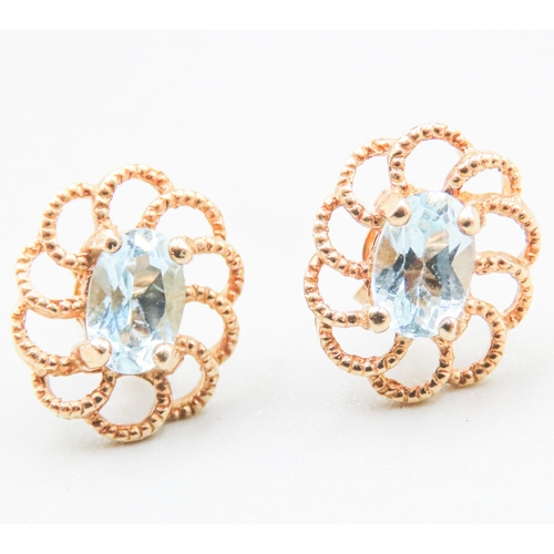 86 - Pair of Finely Detailed Aquamarine Set Earrings Mounted in 9 Carat Yellow Gold 1cm High