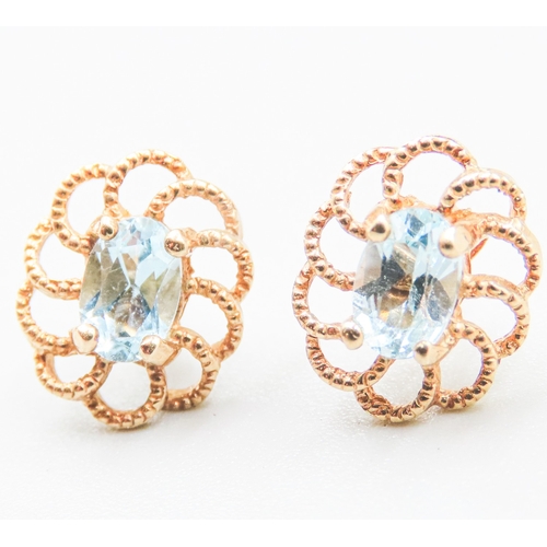 86 - Pair of Finely Detailed Aquamarine Set Earrings Mounted in 9 Carat Yellow Gold 1cm High