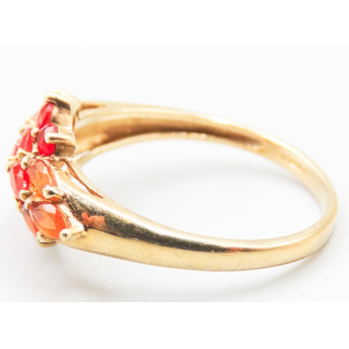 9 - Orange Garnet Set Ladies Cluster Ring Mounted in 9 Carat Yellow Gold Ring Size P