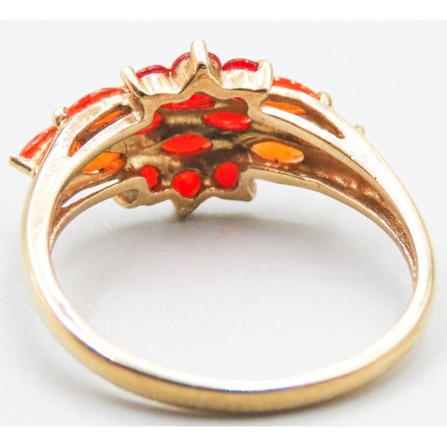 9 - Orange Garnet Set Ladies Cluster Ring Mounted in 9 Carat Yellow Gold Ring Size P