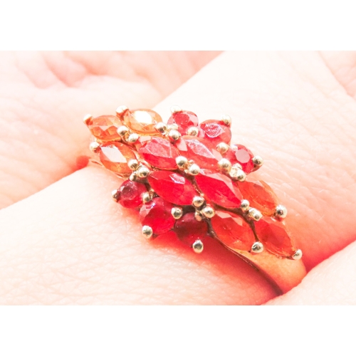 9 - Orange Garnet Set Ladies Cluster Ring Mounted in 9 Carat Yellow Gold Ring Size P