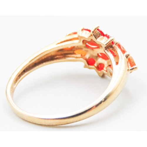 9 - Orange Garnet Set Ladies Cluster Ring Mounted in 9 Carat Yellow Gold Ring Size P