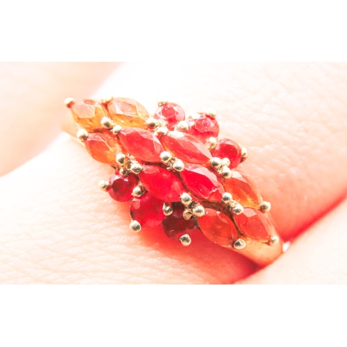 9 - Orange Garnet Set Ladies Cluster Ring Mounted in 9 Carat Yellow Gold Ring Size P