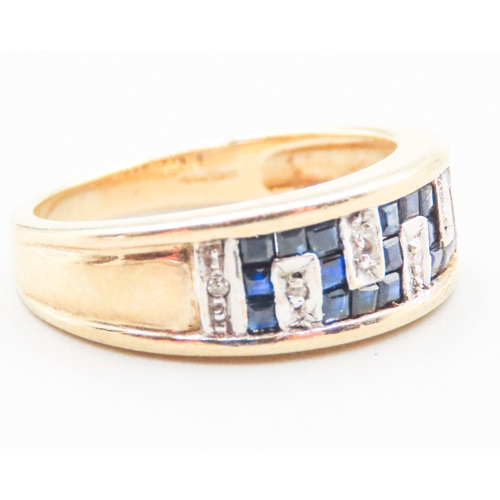 93 - Sapphire and Diamond Set Ladies Ring Attractively Detailed Mounted in 9 Carat Yellow Gold Ring Size ... 