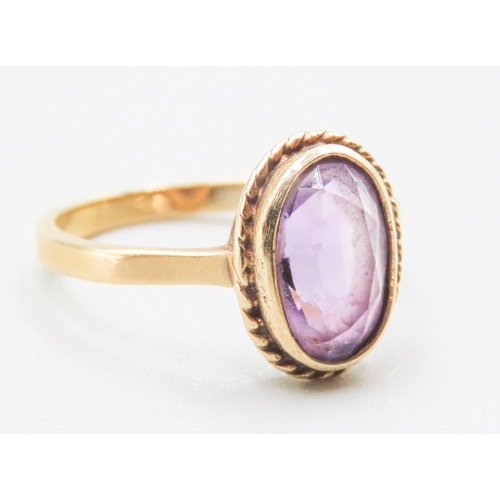 97 - Bezel Set Amethyst Single Stone Ring Mounted in 9 Carat Yellow Gold Ring Size M