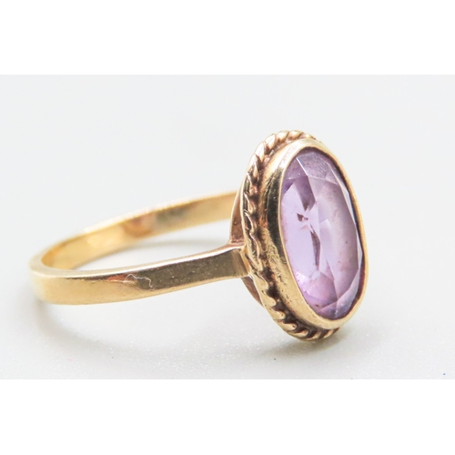 97 - Bezel Set Amethyst Single Stone Ring Mounted in 9 Carat Yellow Gold Ring Size M