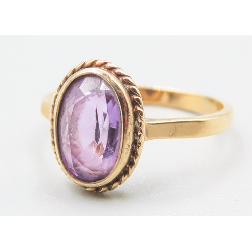 97 - Bezel Set Amethyst Single Stone Ring Mounted in 9 Carat Yellow Gold Ring Size M