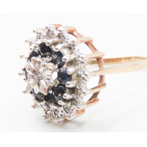 98 - Finely Detailed Diamond and Sapphire Cluster Set Ring Mounted in 9 Carat Yellow Gold Ring Size P and... 