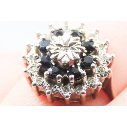 98 - Finely Detailed Diamond and Sapphire Cluster Set Ring Mounted in 9 Carat Yellow Gold Ring Size P and... 