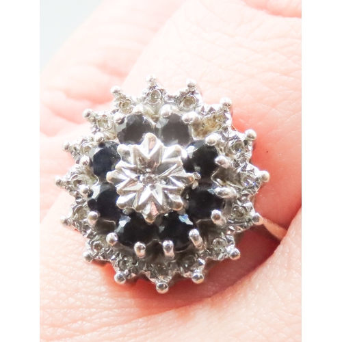 98 - Finely Detailed Diamond and Sapphire Cluster Set Ring Mounted in 9 Carat Yellow Gold Ring Size P and... 