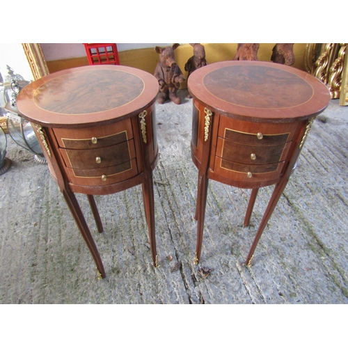 1609 - Pair of Circular Form Side Lockers Ormolu Mounted Three Drawers Each Approximately 11 Inches Diamete... 