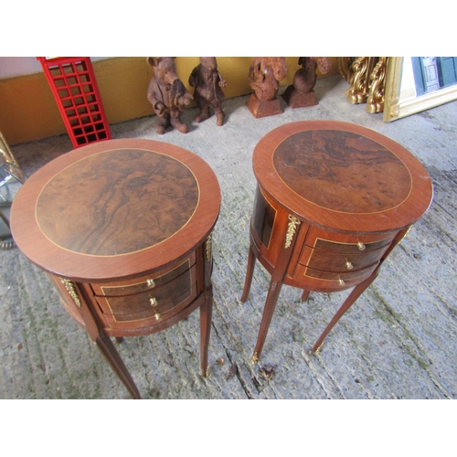 1609 - Pair of Circular Form Side Lockers Ormolu Mounted Three Drawers Each Approximately 11 Inches Diamete... 