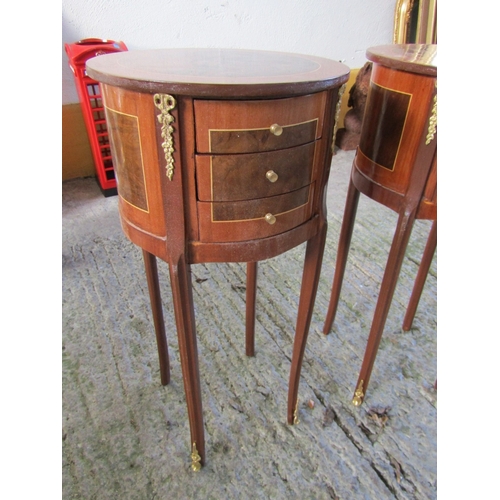 1609 - Pair of Circular Form Side Lockers Ormolu Mounted Three Drawers Each Approximately 11 Inches Diamete... 