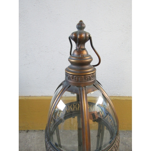 1706 - Pair of Metal Glass Inset Lanterns Each Approximately 26 Inches High