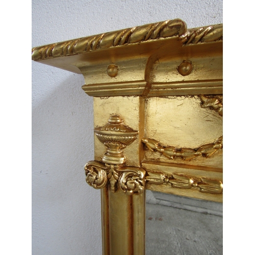 1709 - Gilded Overmantle Mirror Adam Swag Upper Decoration Carved Corinthian Column Side Decoration Approxi... 